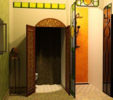 Vue douche et WC ouverts