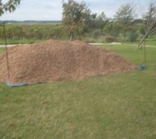 Livraison du mulch et j'ai tout descendu en bas du jardin 101 poubelles pleines ..en deux jours; &eacute;puis&eacute;e mais contente de l'avoir fait