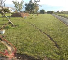 Vu d'un autre angle travail a terminer deux arbres et une connexion a modifier: j'esp&egrave;re que le paysagiste voudra bien debrancher et reconnecter les fils  .