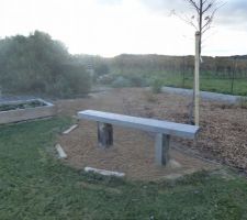 Zone délimitée, pelouse oté, nivellement du sol reprise par une couche de sable, en attendant mieux