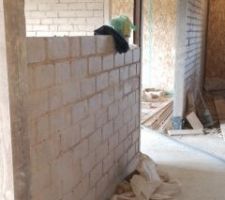 Deuxième mur de la chambre 1 avec montage sur tranche. On laisse se tasser pendant 3 emaines avant de placer une lisse 80x80 horizontale histoire que le mur se casse pas la gueule, parce qu'avec une hauteur pareille, on est limite dans l'expérimentale !!