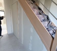 Placage en dessous de l' escalier pour le futur wc