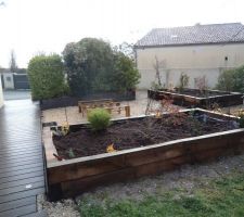 Deuxieme jardinière montée en autant de temps. j'ai passé m on après midi a remblayer .les plants livrés et mis en place, restera la mulch a acheter ..prochainement
