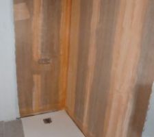 Mise en place du SPEC des 2 douches.
Primaire adh&eacute;rence orange
Enduit &eacute;tanche en 2 couches vert