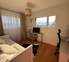 La chambre d'amis est enfin achev&eacute;e aussi ! Esprit montagne, triple fonctionnalit&eacute; : bureau, salle TV/jeux vid&eacute;os, et chambre pour les visiteurs