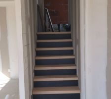 Habillage escalieravec plaque de stratifiée et contre marche noire