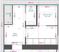 Plan future salle de bain wet-room avec paroi