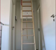 En haut &agrave; gauche (rouge), la main-courante de l'escalier escamotable