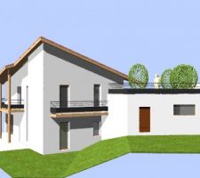 Vue 3D de la façade est de la maison.