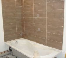 Fa&iuml;ence de la salle de bain pos&eacute;e et termin&eacute;e
