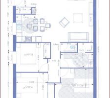 Plan modifié afin de respecter la norme pour entre dans la salle de bain/wc et la chambre avec un couloir élargi à 120cm.
Reste toujours la porte d'entree ? je ne sais pas si la largeur est suffisante et si c'est a la norme handicapé.