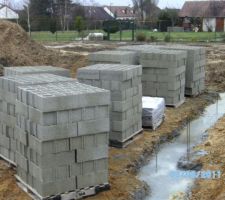 Arrivée des parpaings pour le vide sanitaire