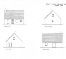 En haut à gauche une vue de devant.
En haut à droite une vue sur le côté droit de la maison.
En bas à gauche une vue sur le côté gauche de la maison.
En bas à droite une vue de derrière.