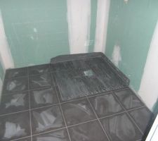 Salle de bain du RDC avec les ardoises de la douche à l'italienne