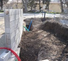 Gaines et PVC enterrés en dessous du mur technique
