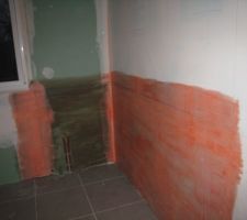 Pr&eacute;paration pour l'&eacute;tanch&eacute;it&eacute; du mur autour de la baignoire d'angle