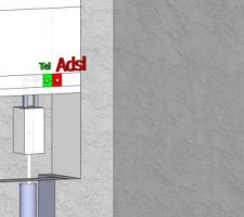 Vue 3D du local Technique Electricité/ADSL
Mise en place d'un filtre à l'arrivée du câble Téléphone opérateur : permet de séparer le signal ADSL du signal téléphonique (et c'est plus joli que les filtres ADSL sur conjoncteurs téléphonique ;) )
