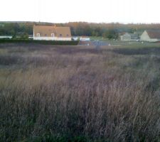 Vue du fond du terrain (tout n'est pas à nous !!). On voit dans le fond des barrières de chantier pour l'école.