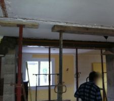 Mise en place du 2ème IPN, et le poteau a été coulé jusqu'en haut pour rejoindre les IPN.
Maintenant il faut compter une vingtaine de jours pour le sechage et pouvoir enlever les etaits