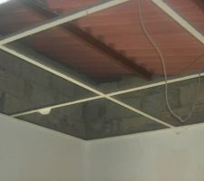 VOILA LA PARTIE DU TOIT AVEC CE QUI ETAIT LE FAUX PLAFOND SUSPENDU.
CE SONT DEUX PIECES UNE CHAMBRE ET UN SALON SEPARES PAR UN MUR DE SUPPORT.
DONC JE VEUX FAIRE FAIRE DES LATTES EN BOIS QUI SERVIRONT A CACHER LE TOIT OU LES TUILES ROSES EN PEIGNANT LA PARTIE TOIT ET BRIQUES EN NOIR.
IDEES PAR QUICONQUE JE SUIS PRENEUR...