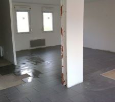 Et voila le salon de terminer. Bonne journée de travail avec 58m2 de carreler.
Nous finirons le rdc la semaine prochaine ( entrée, couloir, wc et buanderie) les joints