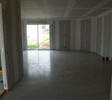 Chape seche vue de la cuisine sur le salon