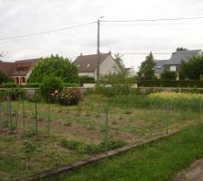 Photo prise depuis le chemin d'acc&egrave;s des voisins, vers le nord. Le grillage et le muret sont les limites.