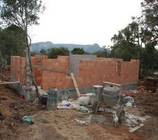 Ca monte vite, monomur pour l'extérieure, parpaing pour le mur porteur situé à l'intérieur de la maison.
