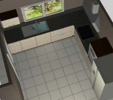 Cuisine de 10m². accès direct à la terrasse plein ouest via la porte fenêtre. fenêtre au dessus de l'évier sur jardin.