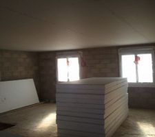 Le plafond de l'étage terminée... ici nous voyons les fenêtres des futures chambres