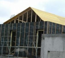 Elévation du 1er étage en bois   début de toiture