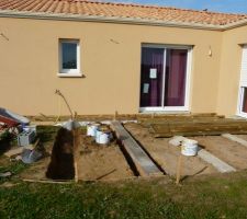 Poutre en béton pour faire reposer les lambourdes