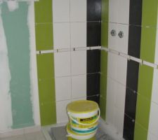 Autre vue sur ce carrelage de la salle d'eau du rdc en attente de joints