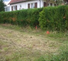 Les piquets servent à savoir jusqu'où ils vont creuser !
ici début du garage au niveau du second piquet