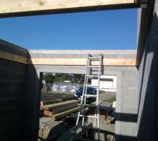 Charpente dans le garage: un toit plat.