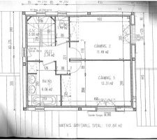 étage, plan modifié depuis : les toilettes ont été mises dans la Salle de Bain et 1 vasque au lieu de 2, afin de dégager de l'espace dans la chambre Nord