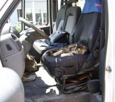 L'inspecteur des travaux finis est fatigué!!! Il se repose donc dans la camionette des maçons(voir sur le siège)