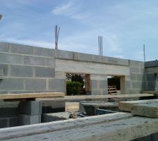 Maison B vu de l'int&eacute;rieur a droite l'ouverture de la porte d'entr&eacute;e, les deux fen&ecirc;tre &agrave; gauche celle de la SDE, l'autre celle de l'entr&eacute;e et l'escalier