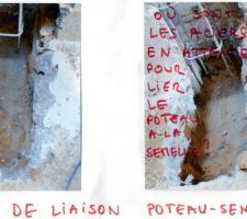 Surprise au poteau BA P11: pas de liaison semelle-poteau!
en dépis de l'attestation de conformité avec le gros oeuvre délivré par le maçon et le maitre d'oeuvre!