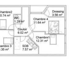 Plan de l'etage (j'ai oublié d'y inclure l'escalier mais vous vous doutez d'ou il se trouve)