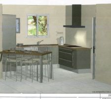 Notre future cuisine : modification plan de travail :blanc. Meubles couleur gris taupe brillant