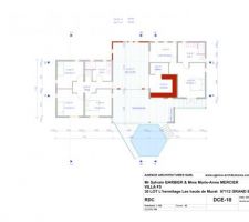 Plan de la maison avec cuisine et plans de T en rouge