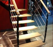 Escalier SMT Limon central en frêne avec limon teinté wengé 2/4 tournant