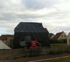 Bâchage le soir du chantier