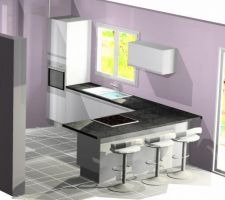 Voici notre future cuisine vue de la salle à manger. il manque le frigo qui n'est pas visible sur cette photo et qui sera contre le mur a gauche. il sera entouré de 2 éléments un peu plus haut que le frigo (je sais pas si je m'exprime bien les prochaines photos serons plus explicites). nous l'avons choisie chez cuisinella aaaa-aa
