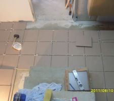 Derniers carreaux  devant la porte d'entr&eacute;e et les marches