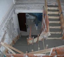 L'escalier à double volet faisant la jonction des 2 étages