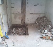 Cassage du vieux cabanon WC et début du cassage de la dalle   remblaie de l'ancienne fosse septique.