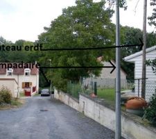 Le poteau est situé chez mon voisin, ma maison est au fond à droite