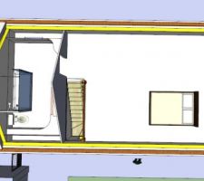 Plan de l'etage avec la salle de bain et la chambre/bureau